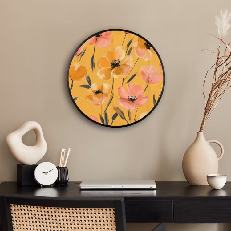 Bloemen - Geschilderd - Geel Fotolijst rond zonder passe partout klein -sfeer1