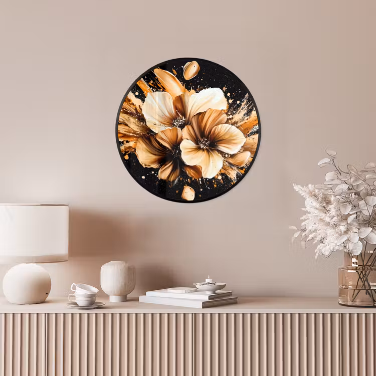 Bloemen - Goud - Graffiti - Zwart - Abstract Fotolijst rond zonder passe partout klein -sfeer3