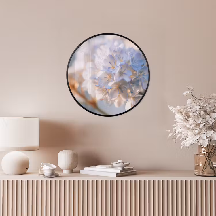 Bloemen - Lichtblauw - Wazig - Trosje Fotolijst rond zonder passe partout klein -sfeer3