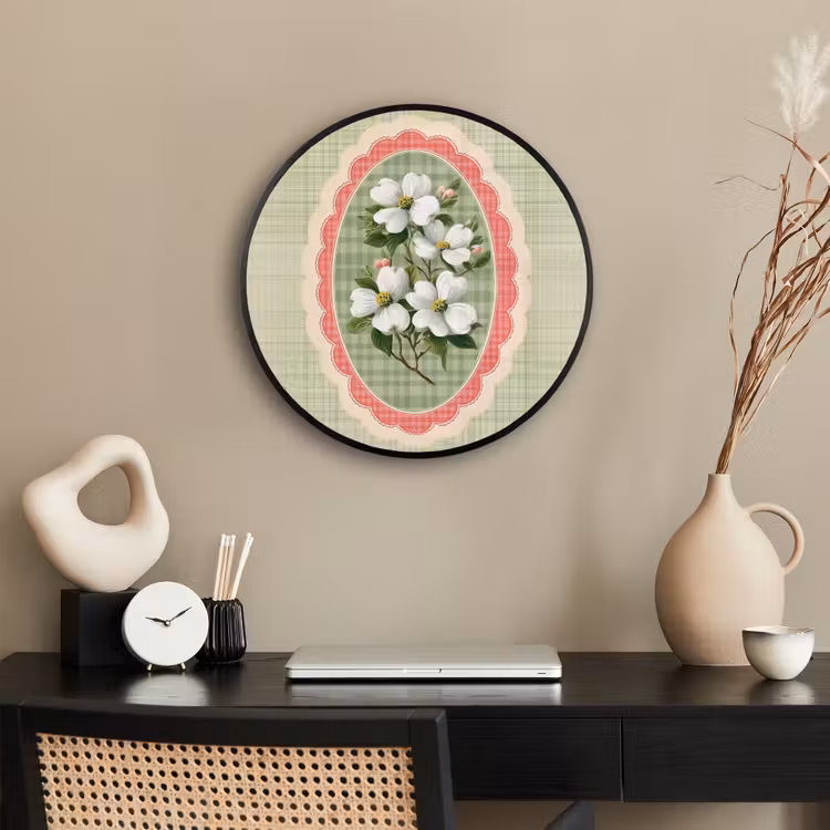 Bloemen - Illustratie - Geruit - Groen Fotolijst rond zonder passe partout klein -sfeer1