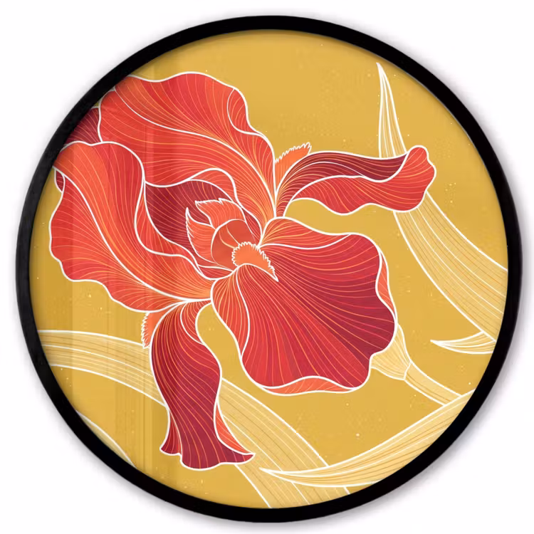 Poster im Rahmen Rund - Blumen – Illustration – Rot - Bloemen - Illustratie - Rood Fotolijst rond zonder passe partout klein