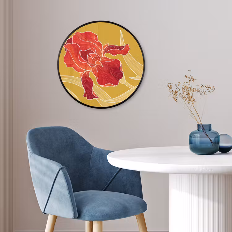 Poster im Rahmen Rund - Blumen – Illustration – Rot - Bloemen - Illustratie - Rood Fotolijst rond zonder passe partout klein
