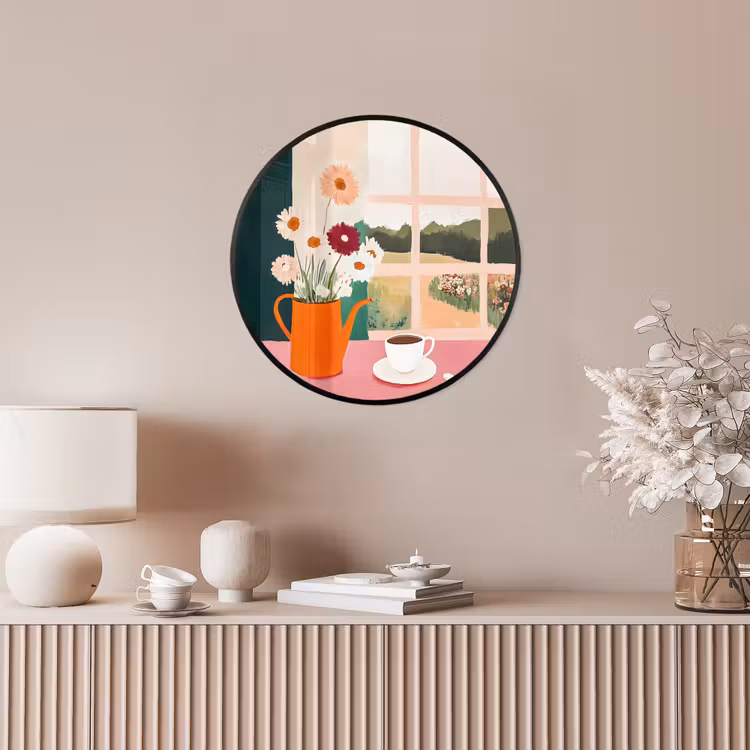 Bloemen - Koffie - Raam Fotolijst rond zonder passe partout klein -sfeer3