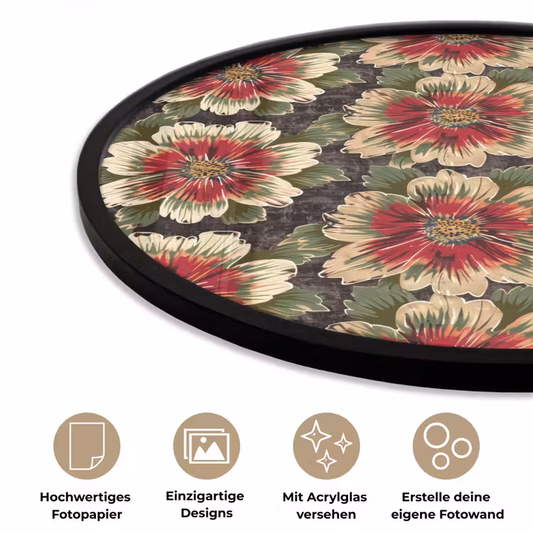 Bloemen - Klassiek - Patroon - Rood Fotolijst rond zonder passe partout klein 856 -closeup_DE