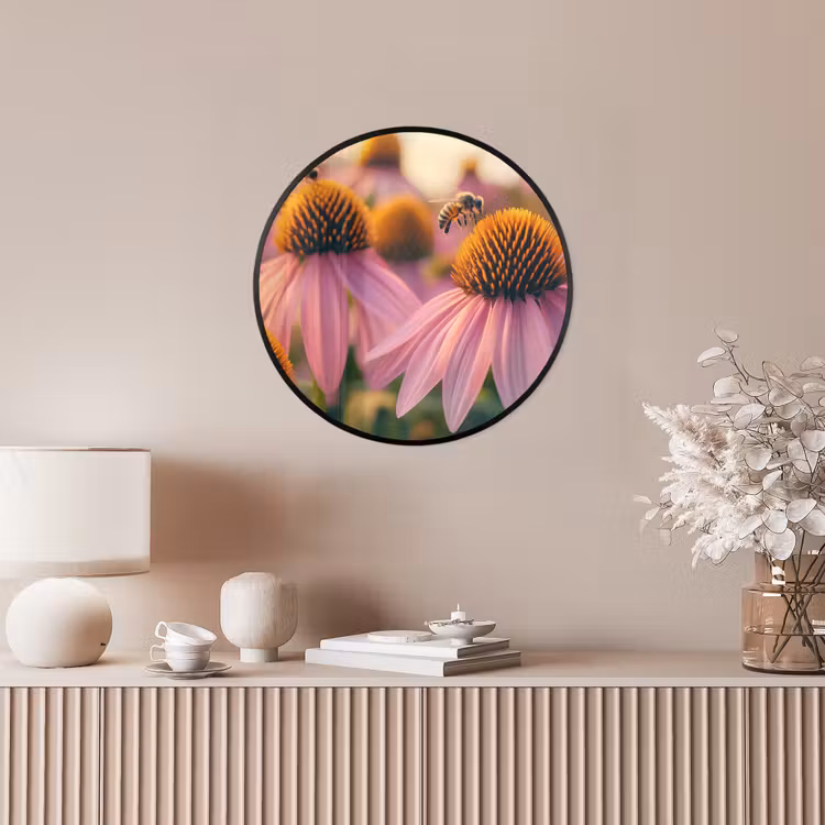 Bloemen - Paars - Bijen Fotolijst rond zonder passe partout klein -sfeer3