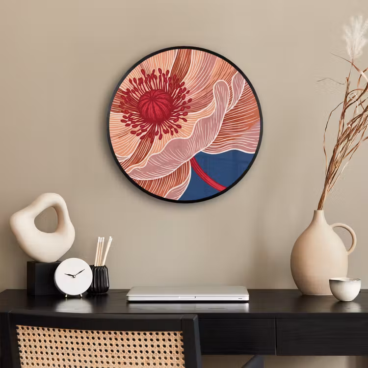 Poster im Rahmen Rund - Blumen – Modern – Abstrakt - Bloemen - Modern - Abstract Fotolijst rond zonder passe partout klein