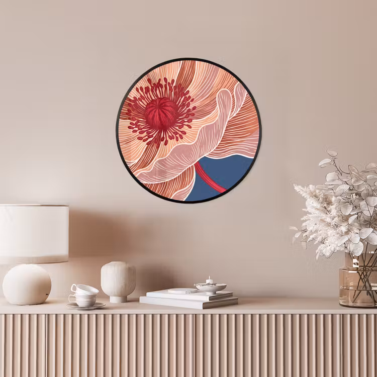 Poster im Rahmen Rund - Blumen – Modern – Abstrakt - Bloemen - Modern - Abstract Fotolijst rond zonder passe partout klein