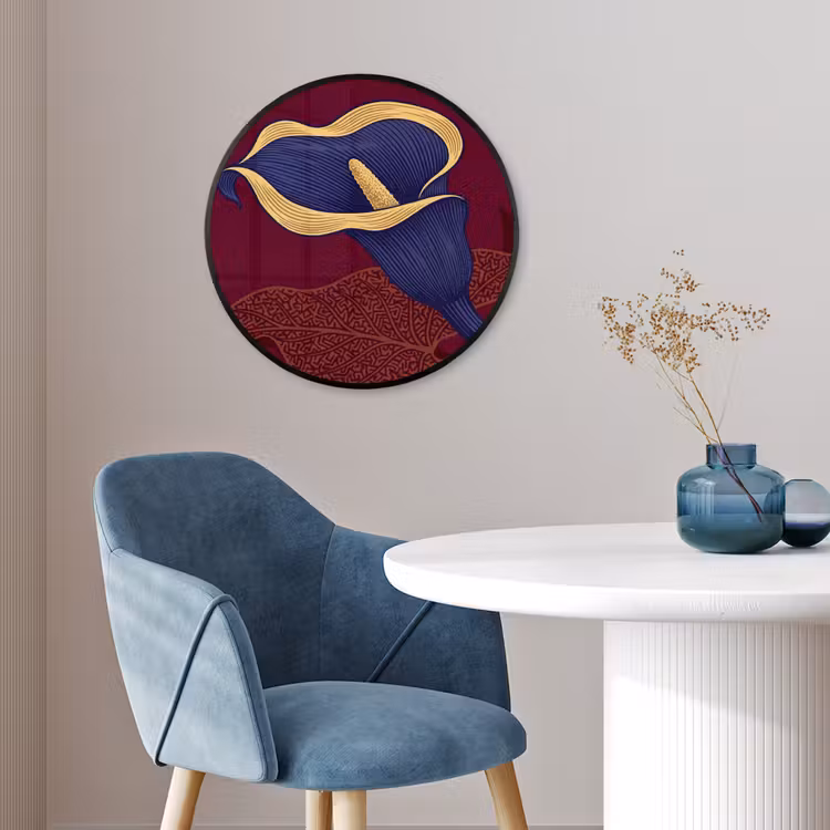 Poster im Rahmen Rund - Blumen – Modern – Lila - Bloemen - Modern - Paars Fotolijst rond zonder passe partout klein