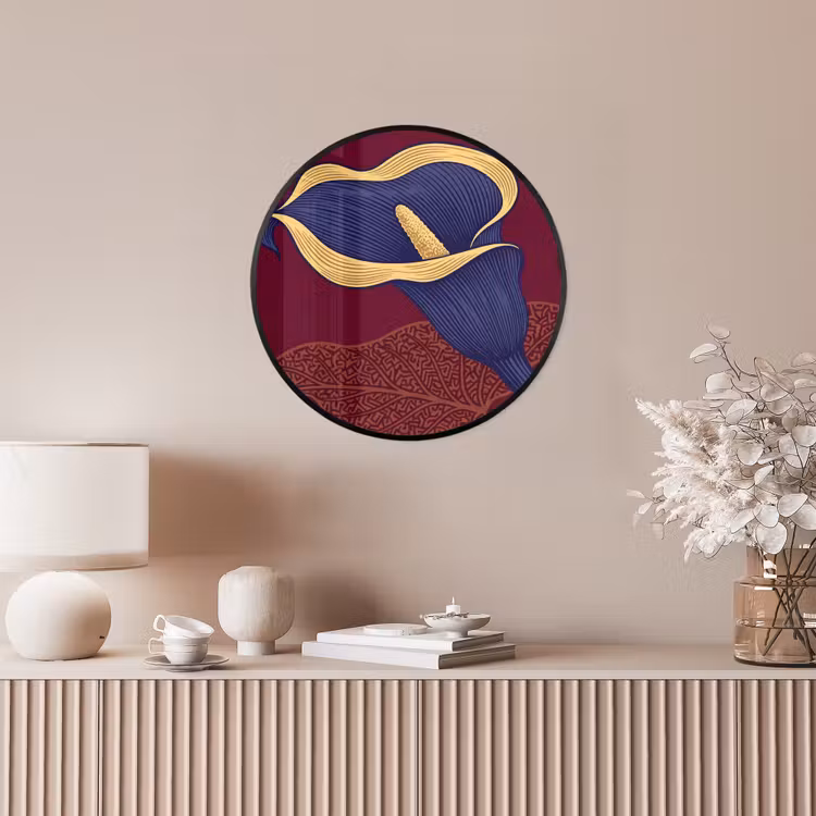 Poster im Rahmen Rund - Blumen – Modern – Lila - Bloemen - Modern - Paars Fotolijst rond zonder passe partout klein