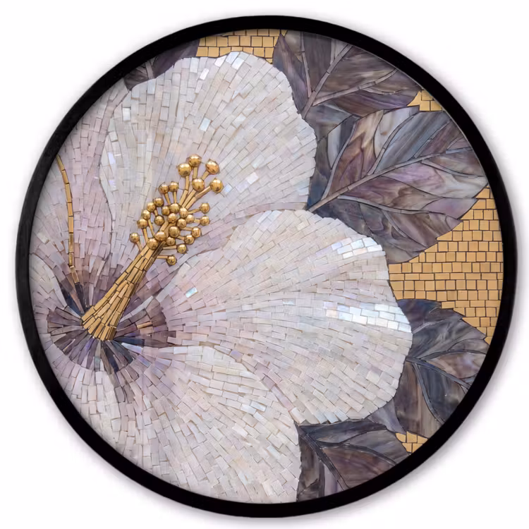 Bloemen - Mozaïek - Kunst - Modern - Goud Fotolijst rond zonder passe partout klein -3d