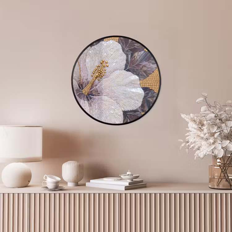Bloemen - Mozaïek - Kunst - Modern - Goud Fotolijst rond zonder passe partout klein -sfeer3
