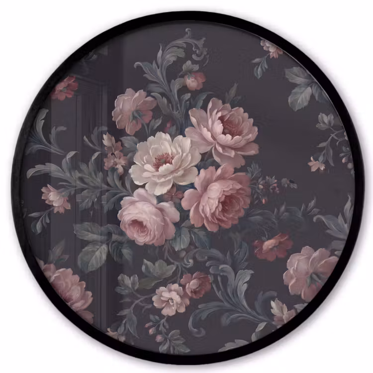 Bloemen - Patroon - Sierlijk - Roze - Donker Fotolijst rond zonder passe partout klein -3d