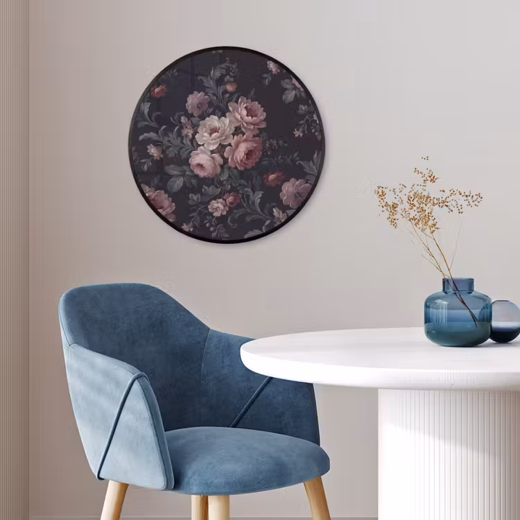 Bloemen - Patroon - Sierlijk - Roze - Donker Fotolijst rond zonder passe partout klein -sfeer2