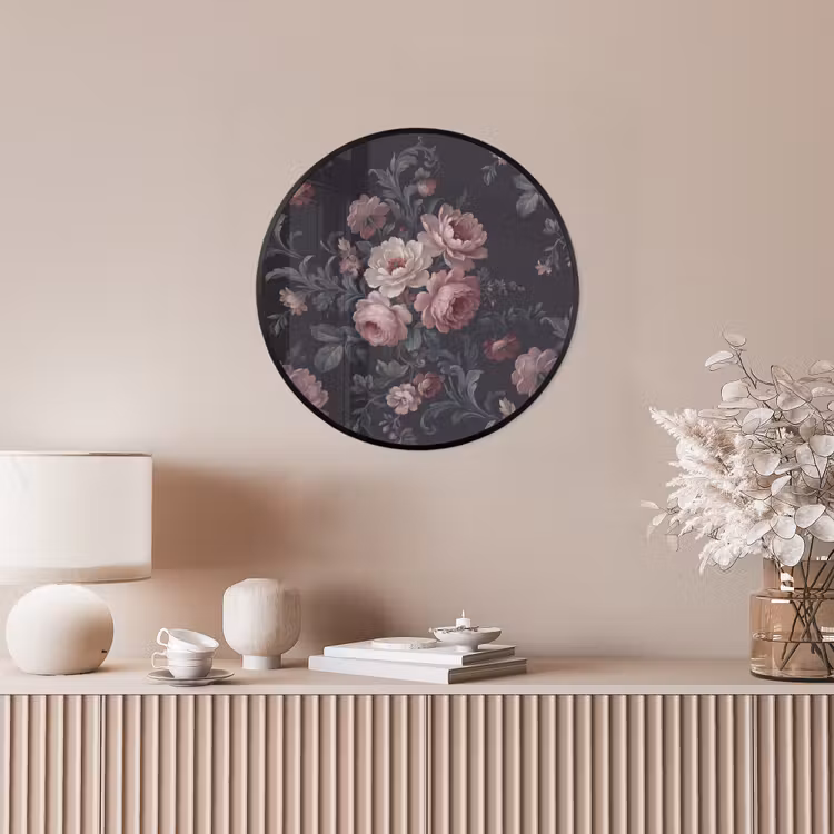 Bloemen - Patroon - Sierlijk - Roze - Donker Fotolijst rond zonder passe partout klein -sfeer3