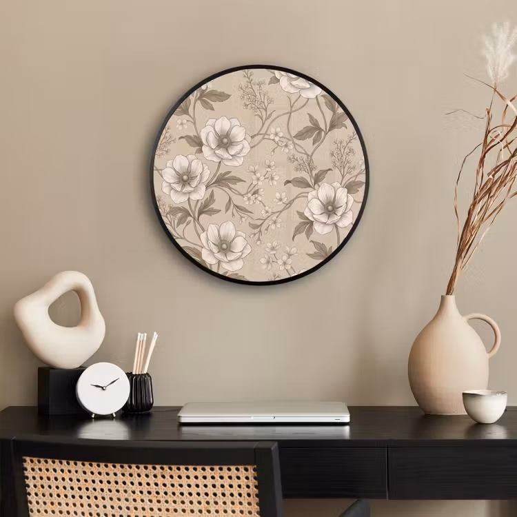 Bloemen - Patroon - Beige Fotolijst rond zonder passe partout klein -sfeer1