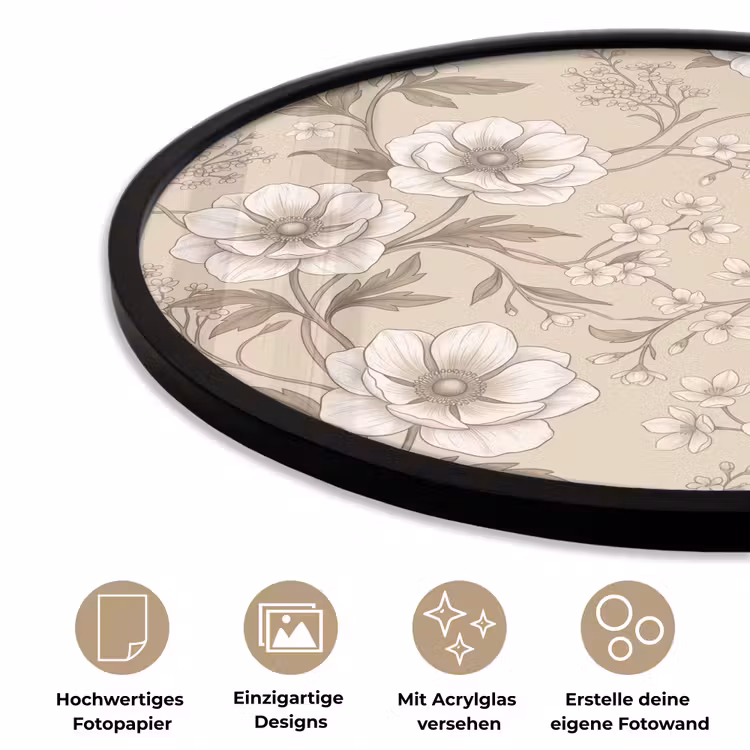 Bloemen - Patroon - Beige Fotolijst rond zonder passe partout klein -closeup_DE