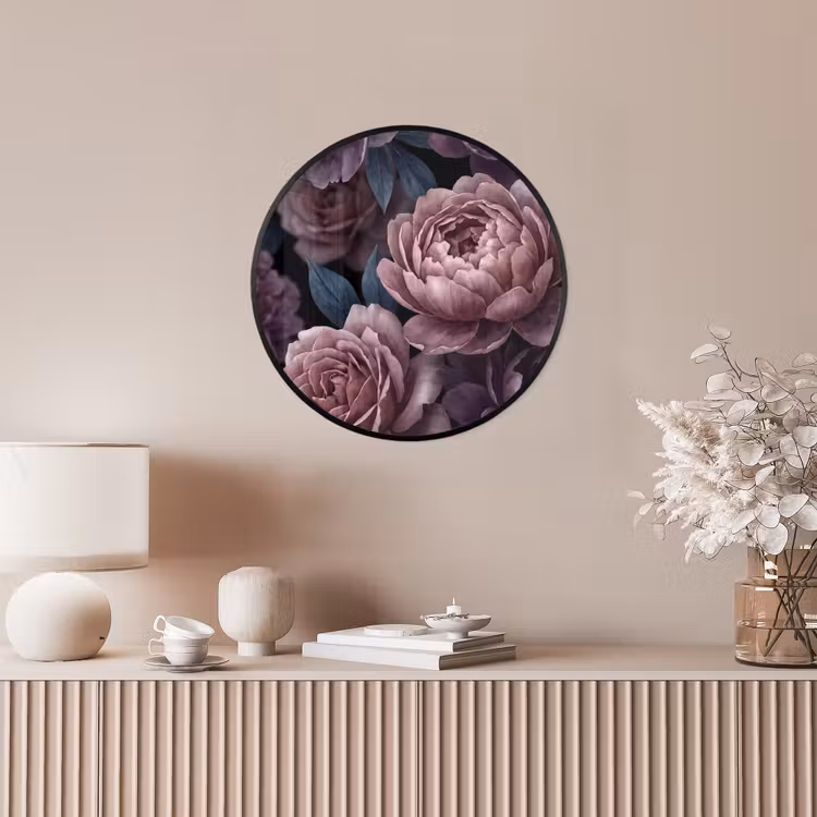 Bloemen - Patroon - Donker - Botanisch - Paars Fotolijst rond zonder passe partout klein -sfeer3