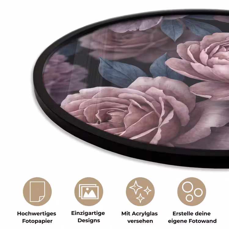 Bloemen - Patroon - Donker - Botanisch - Paars Fotolijst rond zonder passe partout klein -closeup_DE