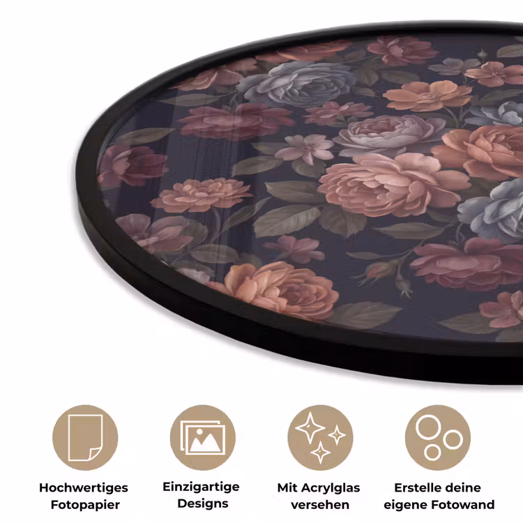 Bloemen - Patroon - Vintage - Donker - Roze Fotolijst rond zonder passe partout klein -closeup_DE