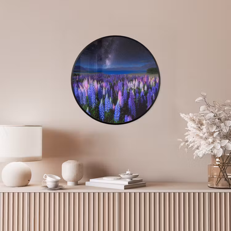 Bloemen - Nacht - Lupine - Sterrenhemel - Paars - Natuur Fotolijst rond zonder passe partout klein -sfeer3