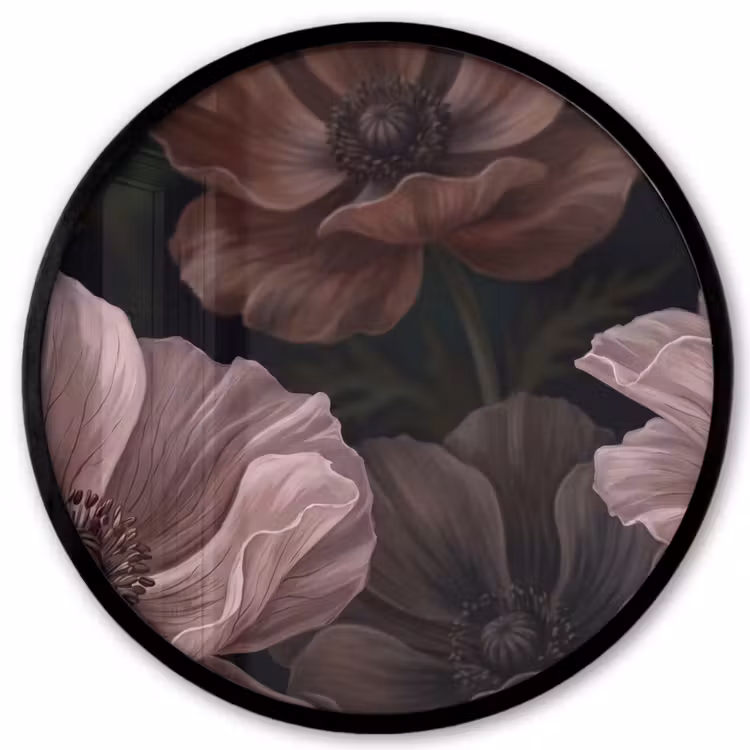 Bloemen - Natuur - Roze - Donker - Modern Fotolijst rond zonder passe partout klein -3d