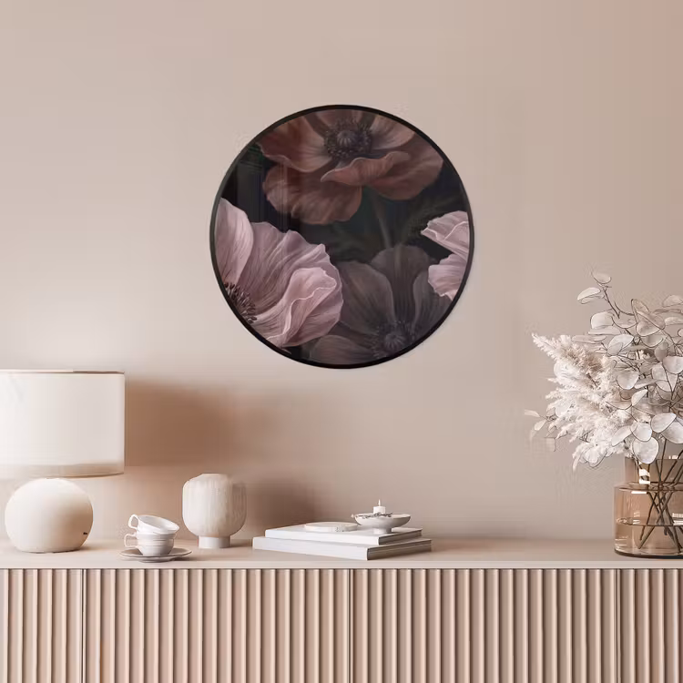 Bloemen - Natuur - Roze - Donker - Modern Fotolijst rond zonder passe partout klein -sfeer3