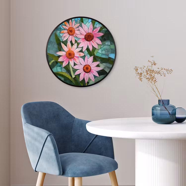 Bloemen - Roze - Glasmozaïek Fotolijst rond zonder passe partout klein -sfeer2