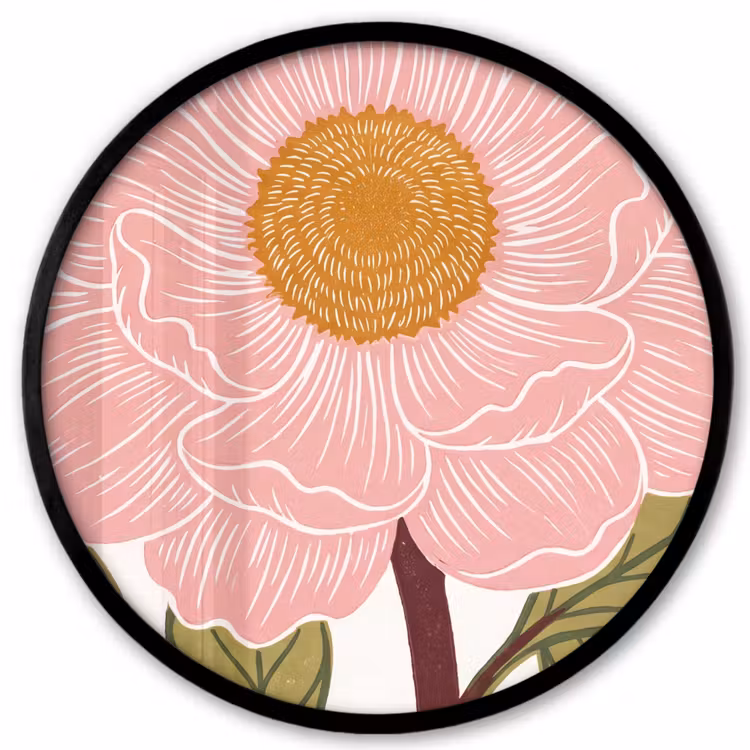 Poster im Rahmen Rund - Blumen – Rosa – Illustration - Bloemen - Roze - Illustratie Fotolijst rond zonder passe partout klein