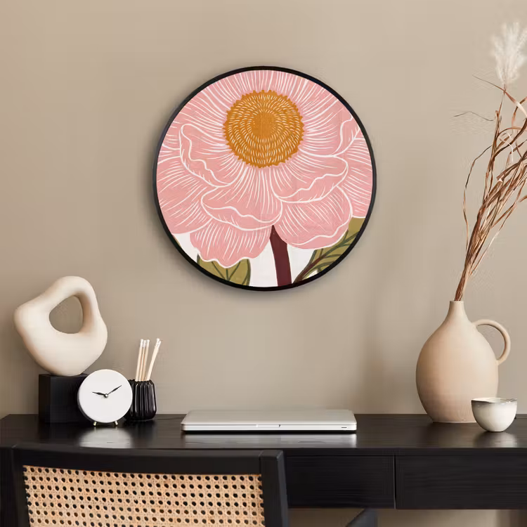 Poster im Rahmen Rund - Blumen – Rosa – Illustration - Bloemen - Roze - Illustratie Fotolijst rond zonder passe partout klein