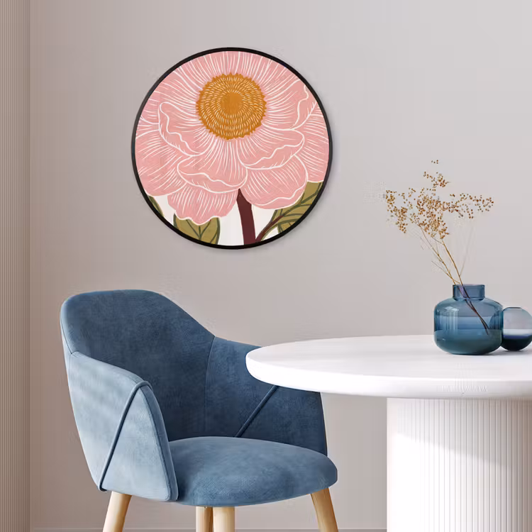Poster im Rahmen Rund - Blumen – Rosa – Illustration - Bloemen - Roze - Illustratie Fotolijst rond zonder passe partout klein