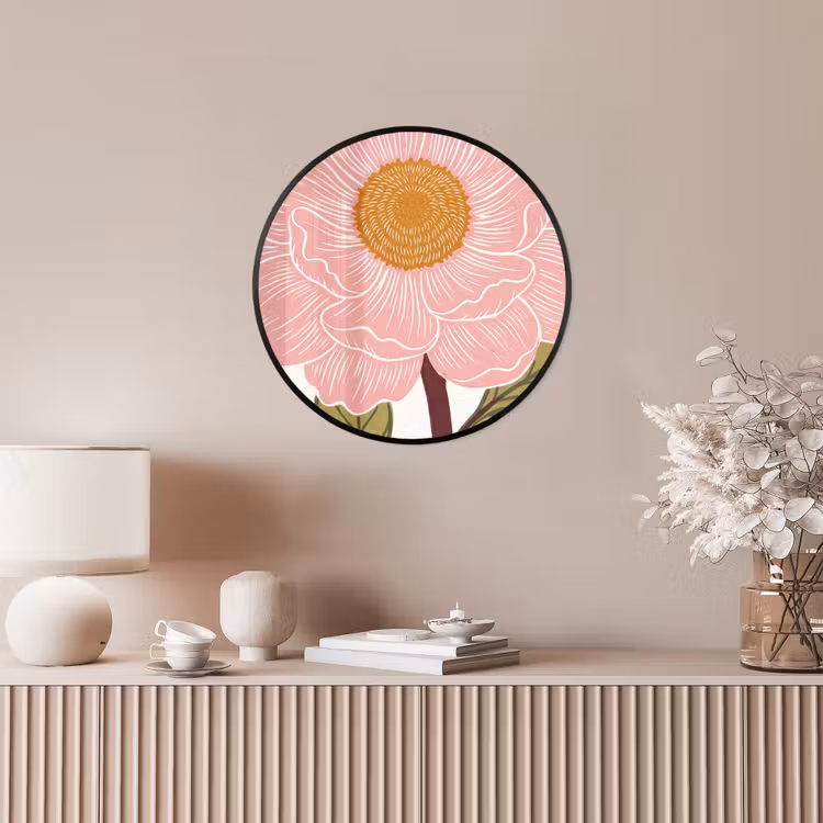 Poster im Rahmen Rund - Blumen – Rosa – Illustration - Bloemen - Roze - Illustratie Fotolijst rond zonder passe partout klein