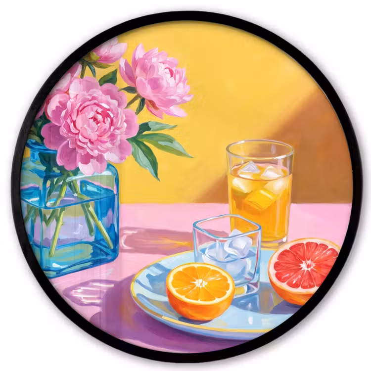 Poster im Rahmen Rund - Blumen – Rosa – Modern - Bloemen - Roze - Modern Fotolijst rond zonder passe partout klein