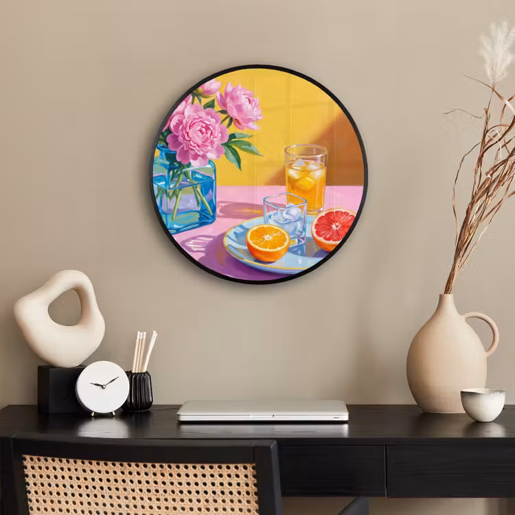 Poster im Rahmen Rund - Blumen – Rosa – Modern - Bloemen - Roze - Modern Fotolijst rond zonder passe partout klein