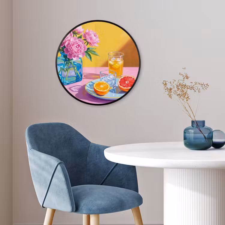 Poster im Rahmen Rund - Blumen – Rosa – Modern - Bloemen - Roze - Modern Fotolijst rond zonder passe partout klein