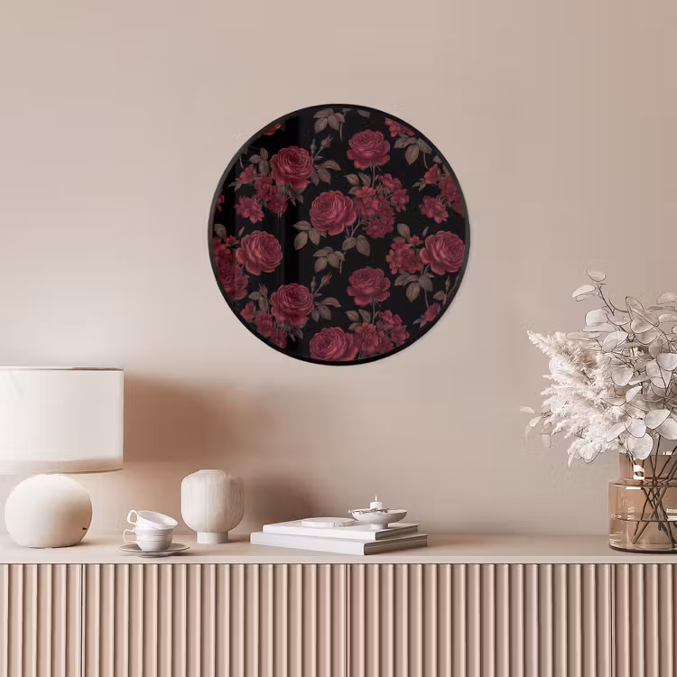 Bloemen - Roos - Patroon - Klassiek - Rood Fotolijst rond zonder passe partout klein -sfeer3