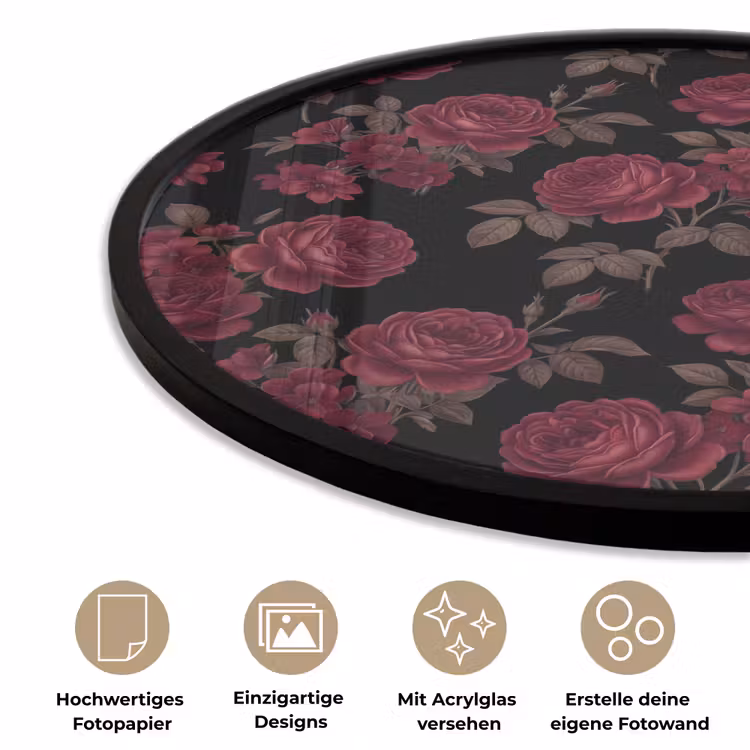 Bloemen - Roos - Patroon - Klassiek - Rood Fotolijst rond zonder passe partout klein -closeup_DE
