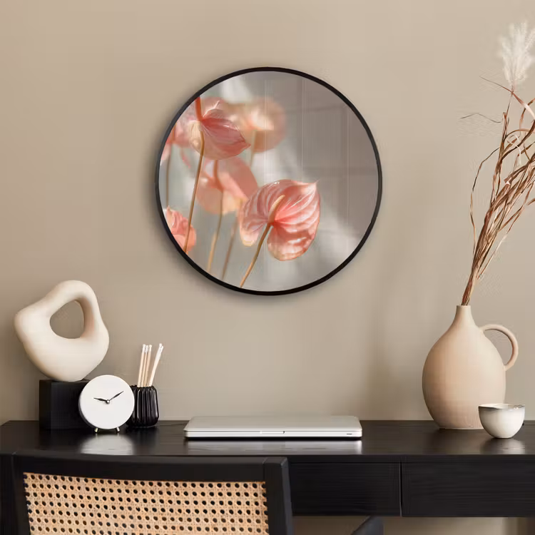 Bloemen - Stelen - Roze - Schaduw Fotolijst rond zonder passe partout klein -sfeer1