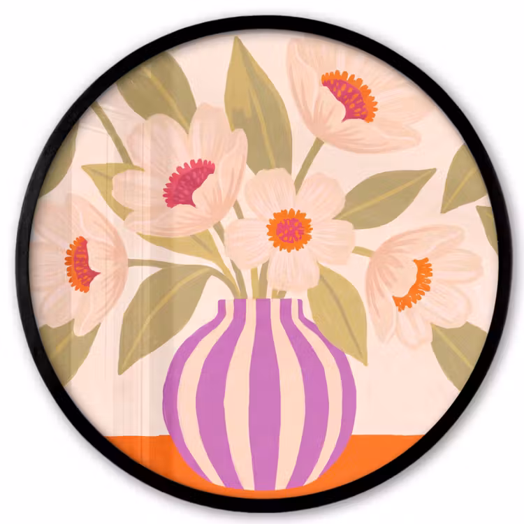 Bloemen - Vaas - Abstract - Paars - Oranje Fotolijst rond zonder passe partout klein -3d