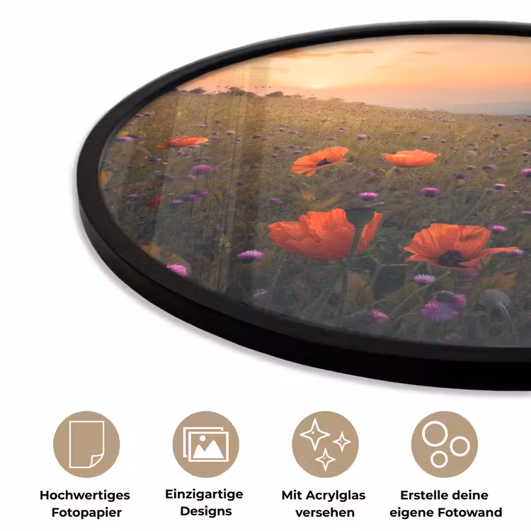 Bloemenveld - Gras - Bloemen - Planten - Zonsondergang - Oranje Fotolijst rond zonder passe partout klein -closeup_DE