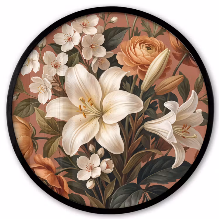 Boeket - Retro - Kleurrijk Fotolijst rond zonder passe partout klein -3d