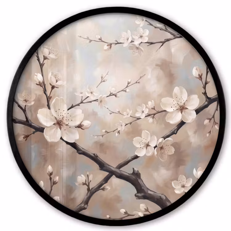 Bloesem - Takken - Schilderij - Beige - Serene Fotolijst rond zonder passe partout klein -3d