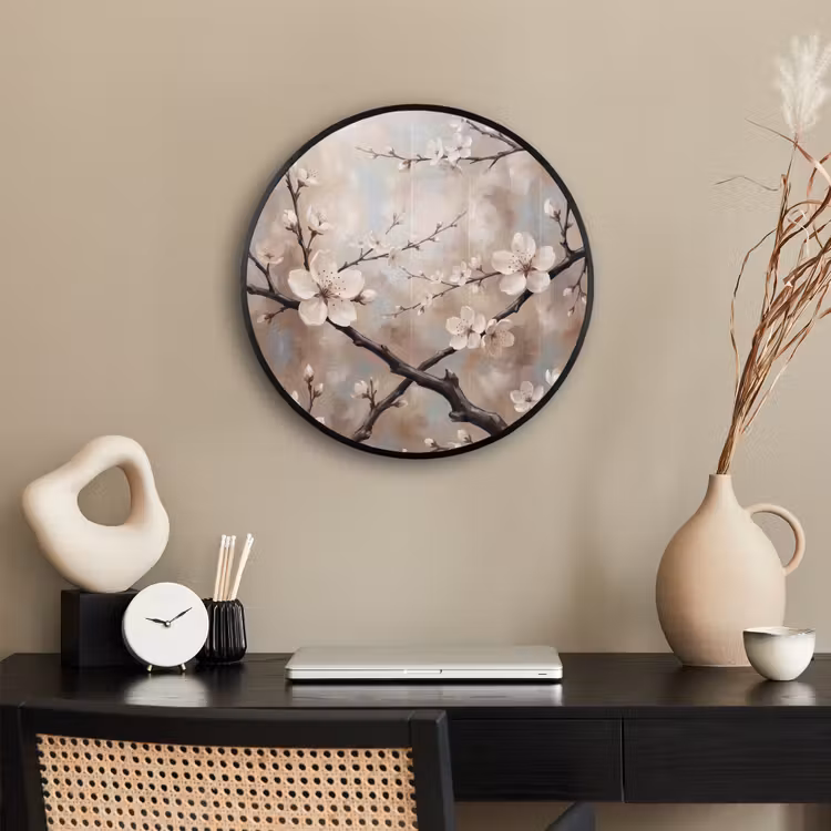 Bloesem - Takken - Schilderij - Beige - Serene Fotolijst rond zonder passe partout klein -sfeer1