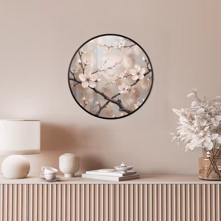Bloesem - Takken - Schilderij - Beige - Serene Fotolijst rond zonder passe partout klein -sfeer3