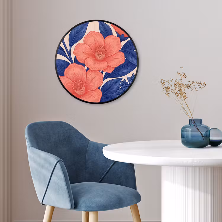 Poster im Rahmen Rund - Blüten – Blätter – Botanik - Bloemen - Bladeren - Botanisch Fotolijst rond zonder passe partout klein