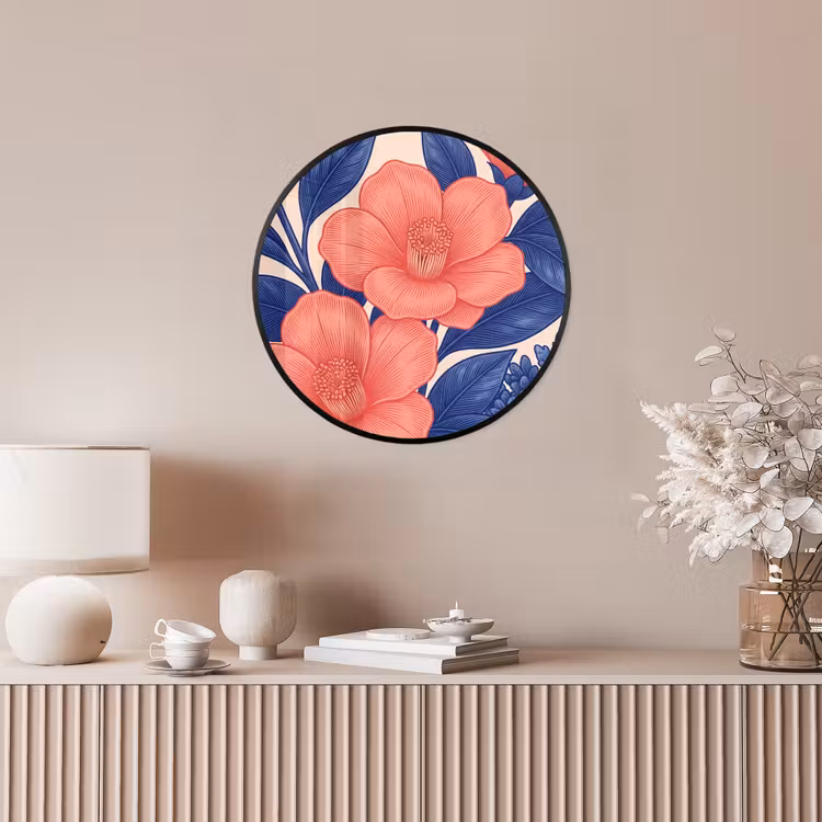 Poster im Rahmen Rund - Blüten – Blätter – Botanik - Bloemen - Bladeren - Botanisch Fotolijst rond zonder passe partout klein
