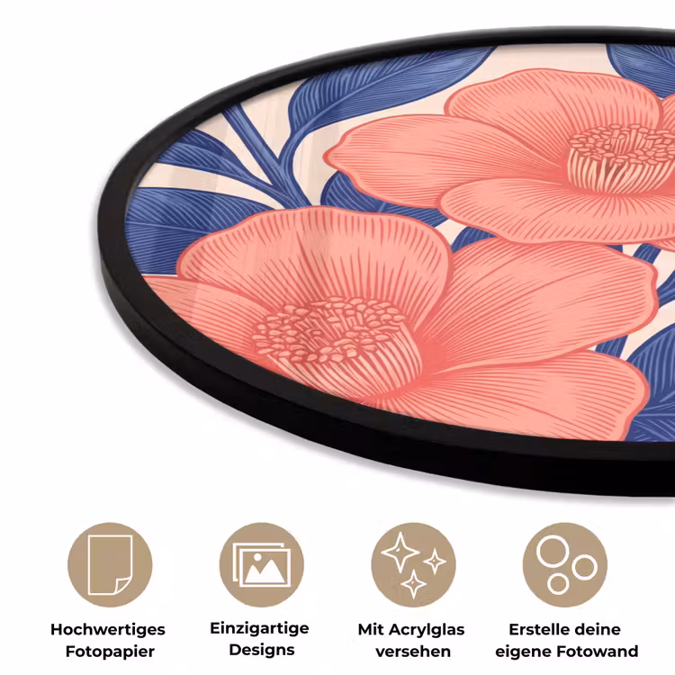 Poster im Rahmen Rund - Blüten – Blätter – Botanik - Bloemen - Bladeren - Botanisch Fotolijst rond zonder passe partout klein
