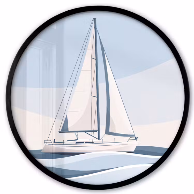Boot - Zeil - Zee - Modern - Beige Fotolijst rond zonder passe partout klein -3d