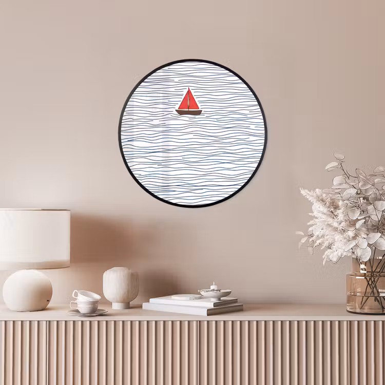 Boot - Water - Rood - Illustratie - Minimalistisch Fotolijst rond zonder passe partout klein -sfeer3
