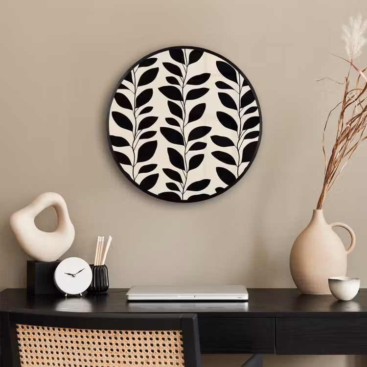 Botanisch - Dessin - Zwart - Beige Fotolijst rond zonder passe partout klein 856 -sfeer1