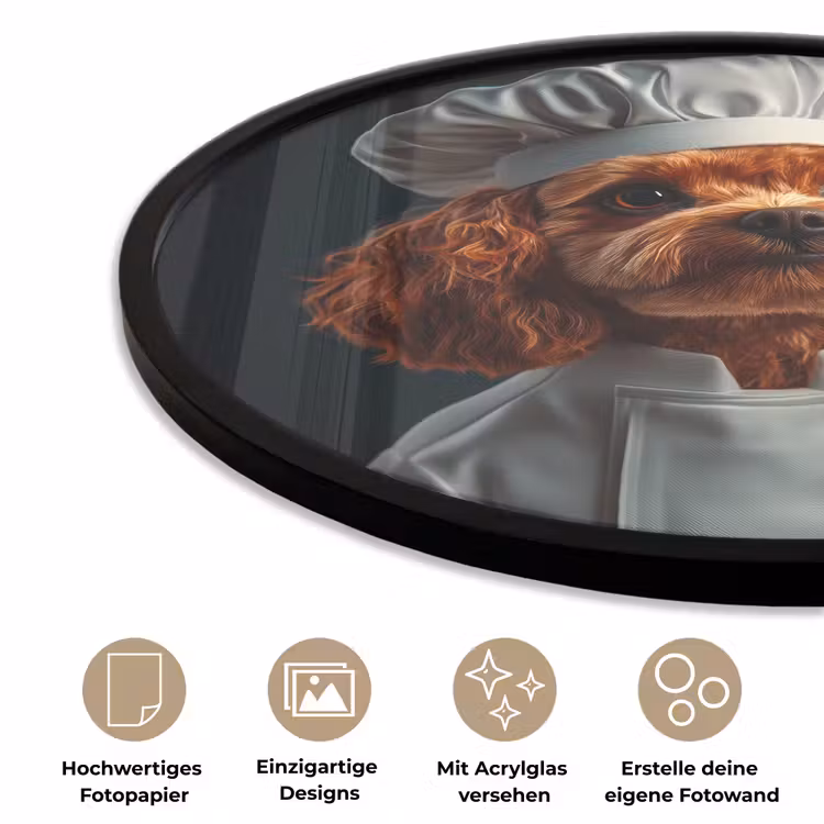 Bruin - Kok - Hondje Fotolijst rond zonder passe partout klein -closeup_DE